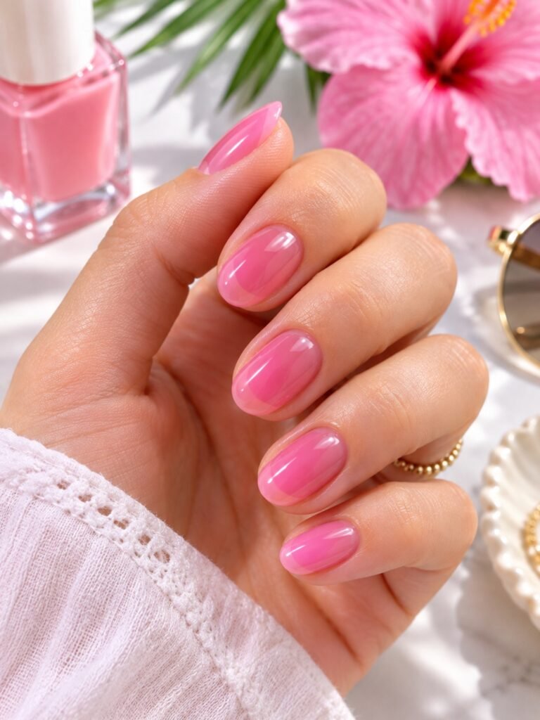 Sheer glossy pink jelly nails