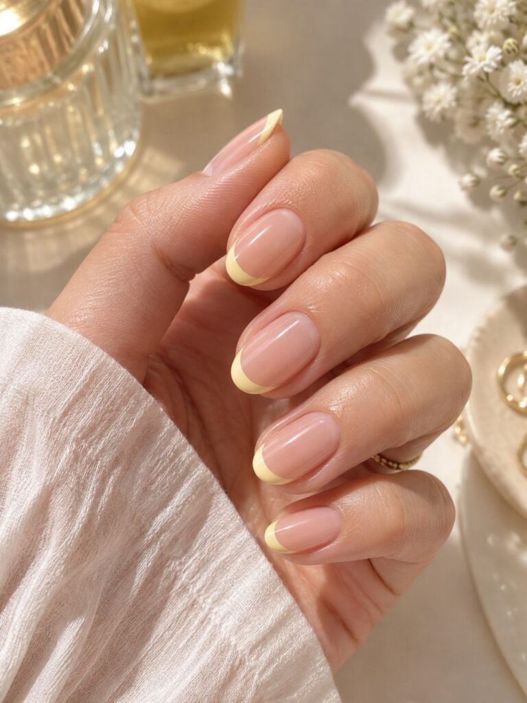 Sunlit Nude Nails and Gold Accents