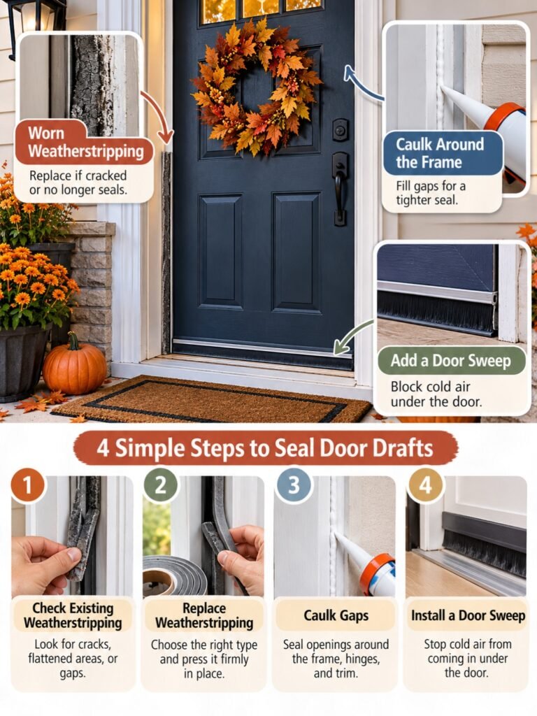 Seal drafts around windows and doors